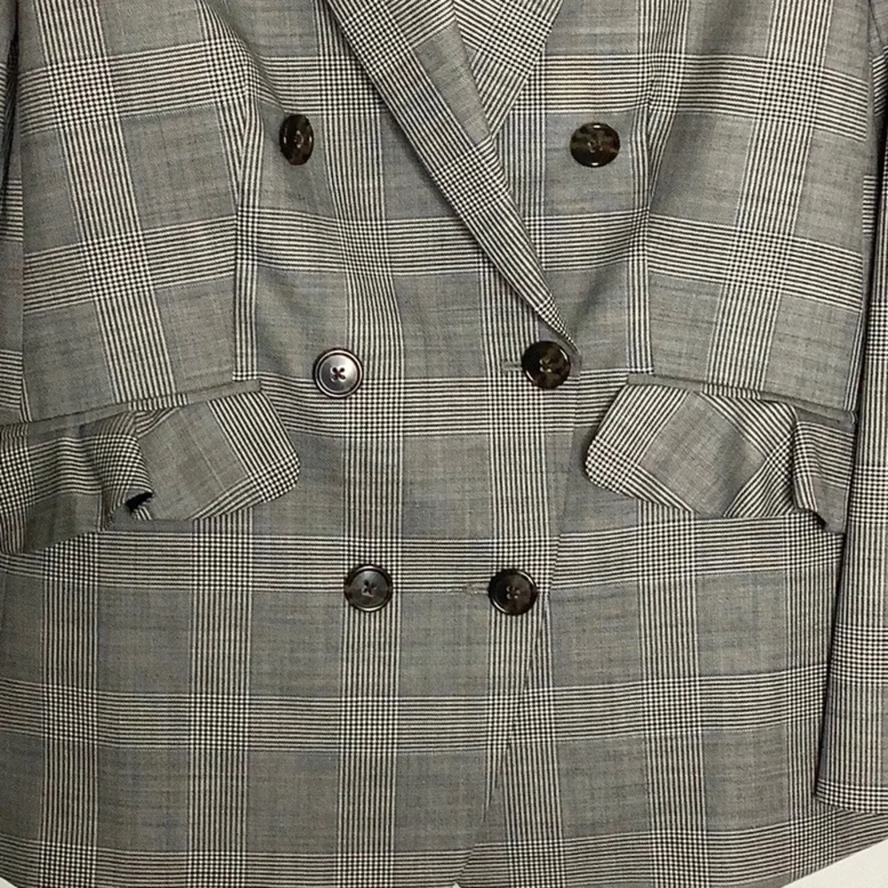 J. Crew Glen Plaid Double Breasted Wool Ruffle Pocket Blazer Jacket  Size 4